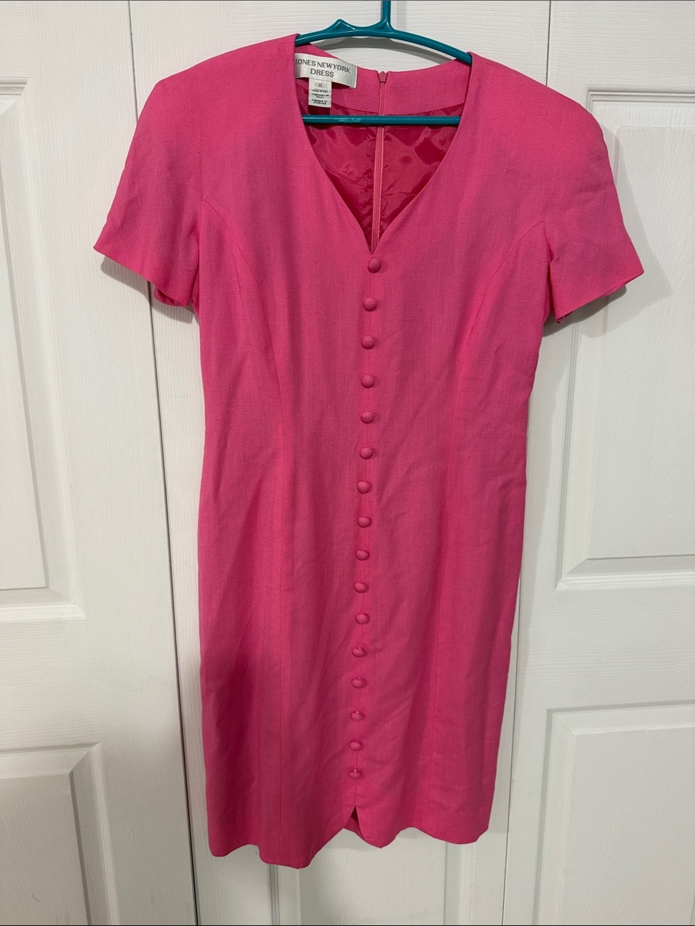 Jones New York Hot Pink Button-Front Midi Dress